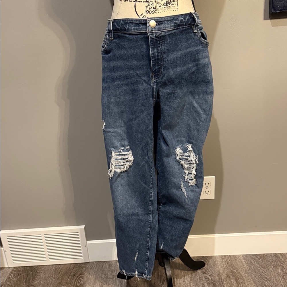 Lane Bryant Boyfriend Mid-rise Distressed Blue Jeans